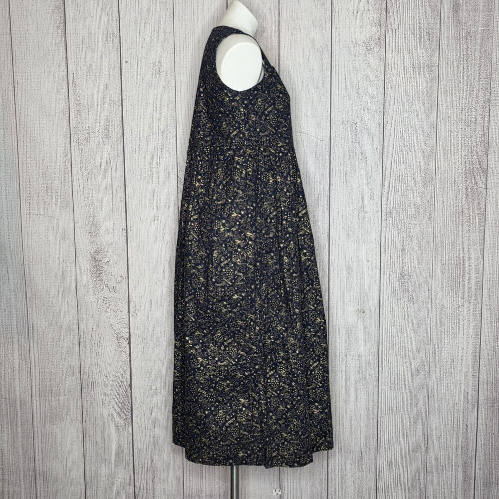 Vintage Handmade Angel Print Jumper Dress Blue Gold Maxi Cottagecore Folk Art - Picture 3 of 5